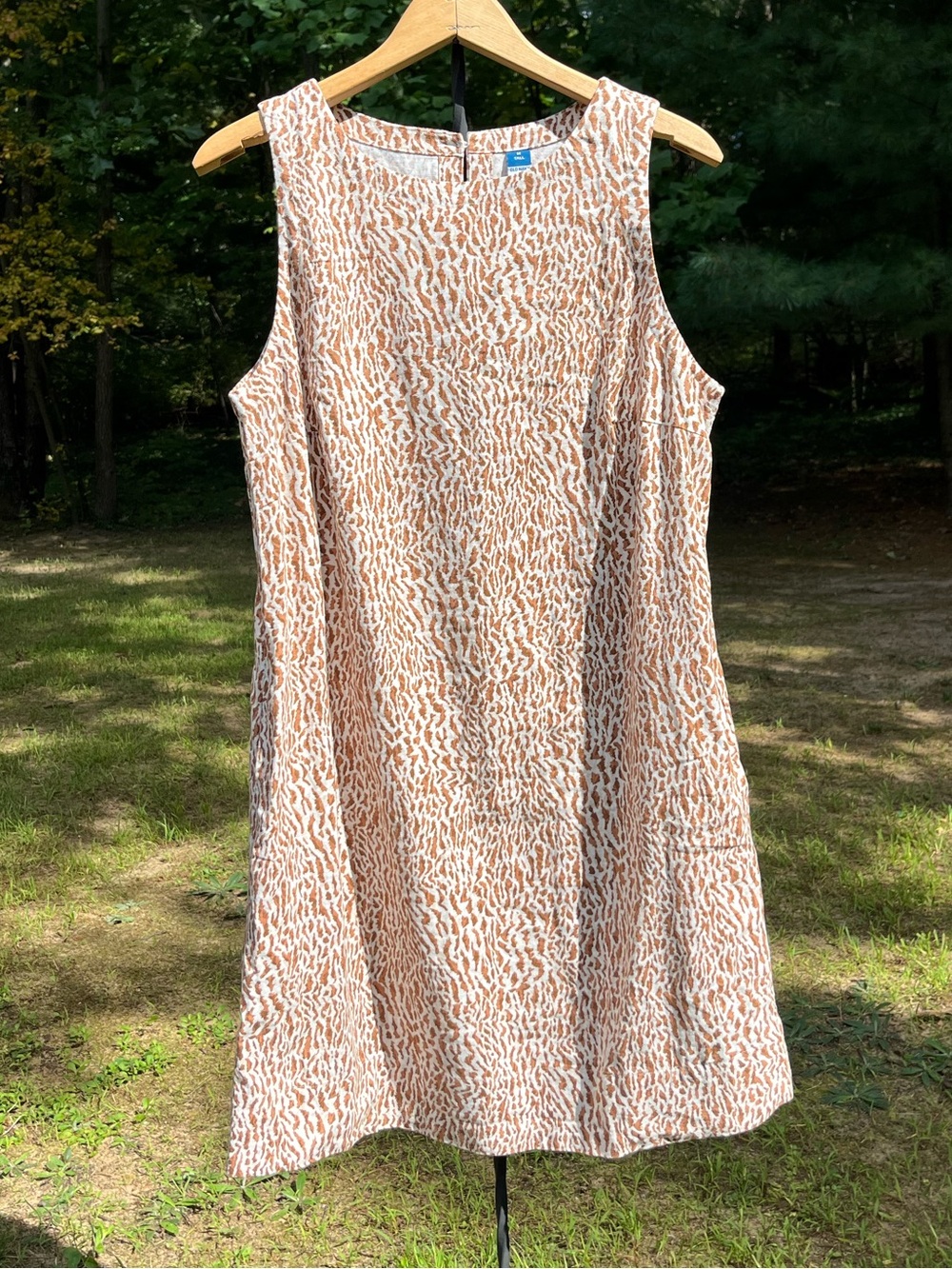 2024 Old Navy Animal Print Linen Blend Mini Shift Dress Size M Tall Neutral Boho
